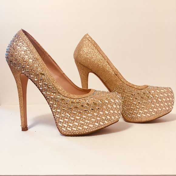 Stunning high gold rose heels cristal embellished - Picture 2 of 8